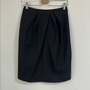 Haché Italian Wool Pleated Knee- Length Pencil Skirt Charcoal Gray Sz S